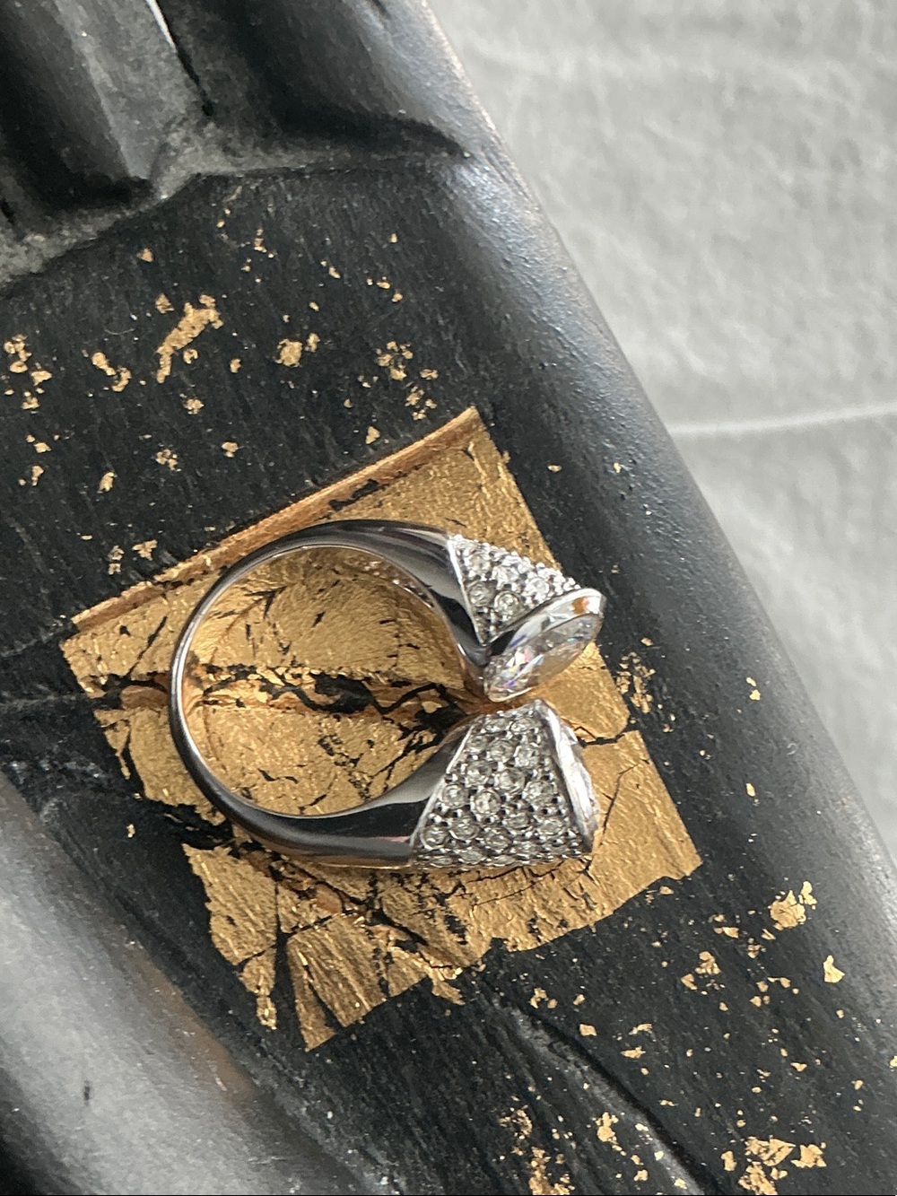 Nordstrom Silver-Tone Open Ring with Large Clear Stone and Pave Accent 7 - Picture 2 of 7